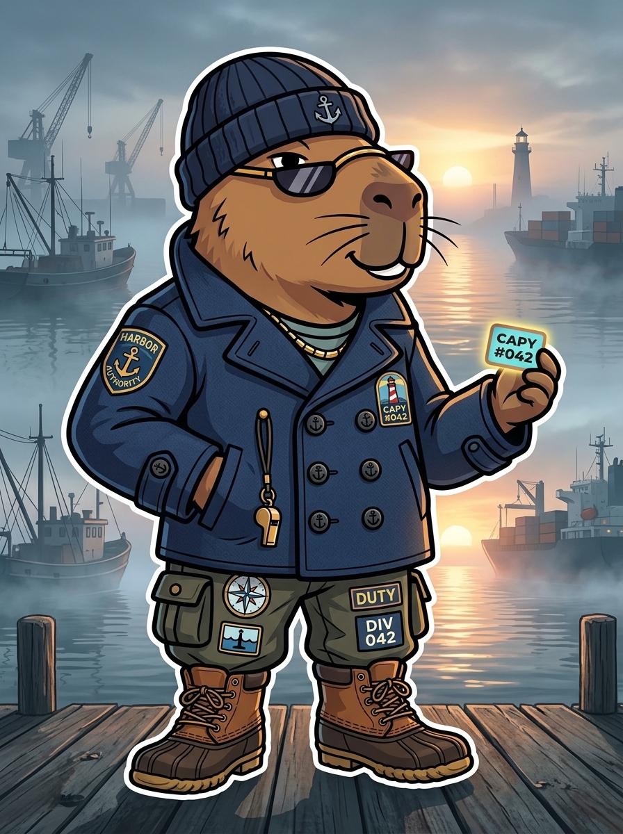 A CapyCrew character in maritime uniform